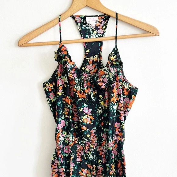 Parker Y2K vibe Black floral print Silk sleeveless Dress Multicolor size Small - Picture 5 of 10